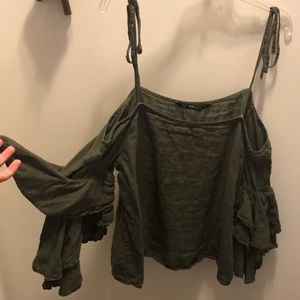 Zara off-the-shoulder top with ruffle sleeves